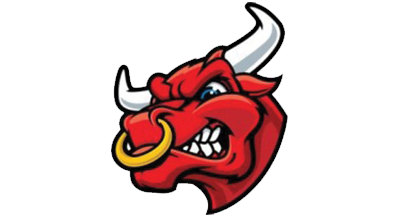 Wild Bull logo red bull with gold ring through its nose. 